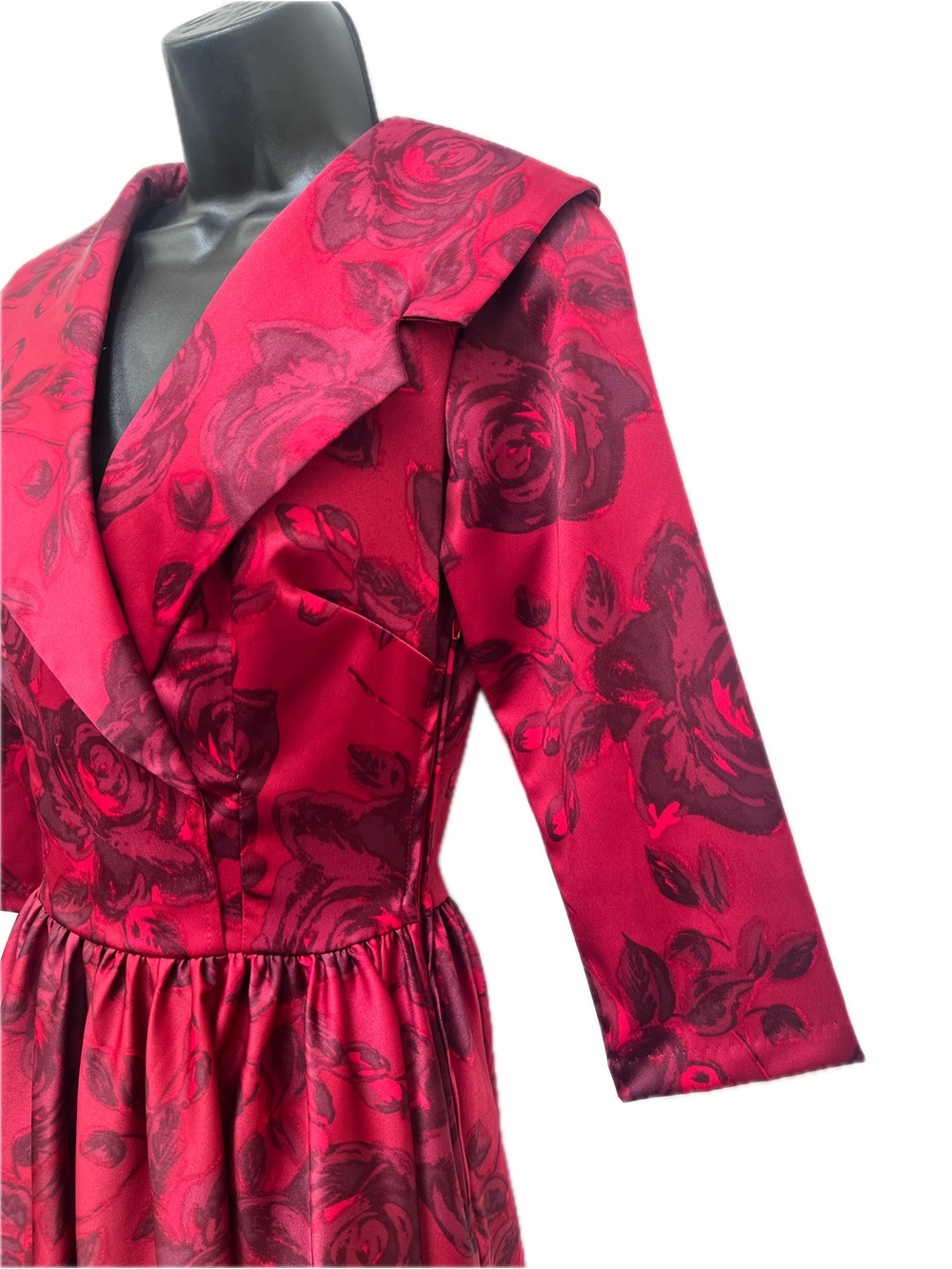 Pinup Couture Red Floral Satin Fit & Flare Midi Dress Small Made in USA - Picture 6 of 12